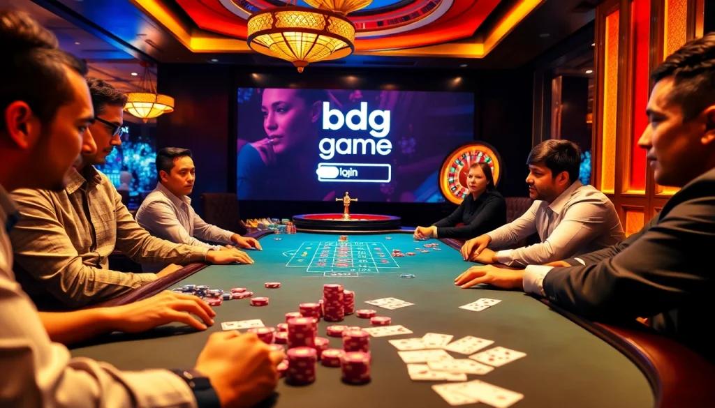 Players enjoying an intense game at a casino with the bdg game login interface visible, showcasing action and excitement.