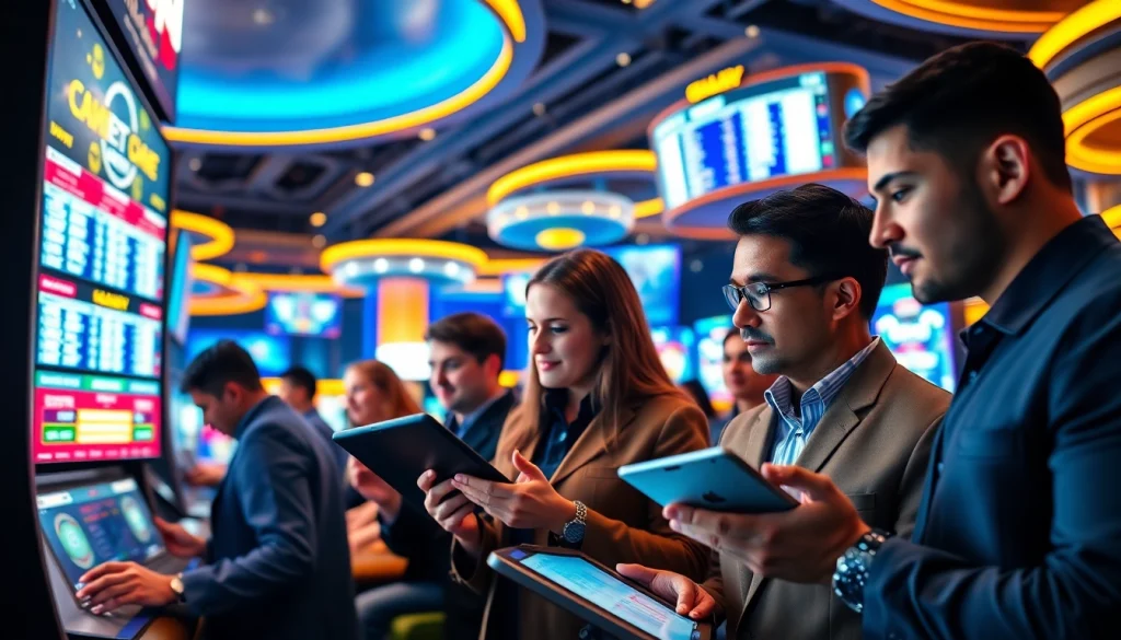 Engaging gamblers at https://bigbet88.cloud/ in a dynamic casino environment with advanced technology and vibrant lighting.