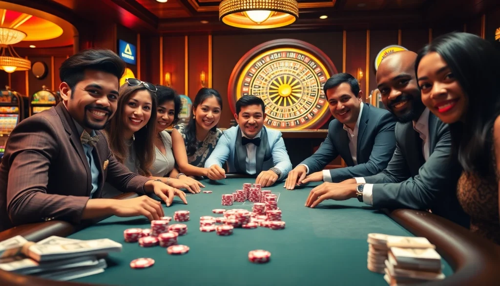 e28-themed poker game featuring vibrant table, excited players, and shiny casino chips.
