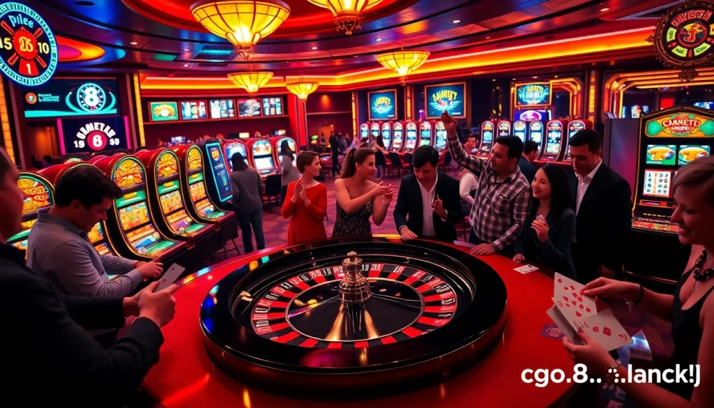 Gamblers placing bets at a roulette table in a lively casino, showcasing https://go8.black/ and the thrill of gaming.